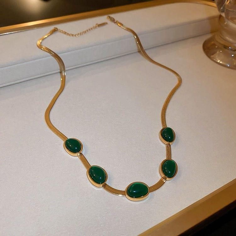 Oval Green Crystal Pendant Necklace Set With Bracelet 📿